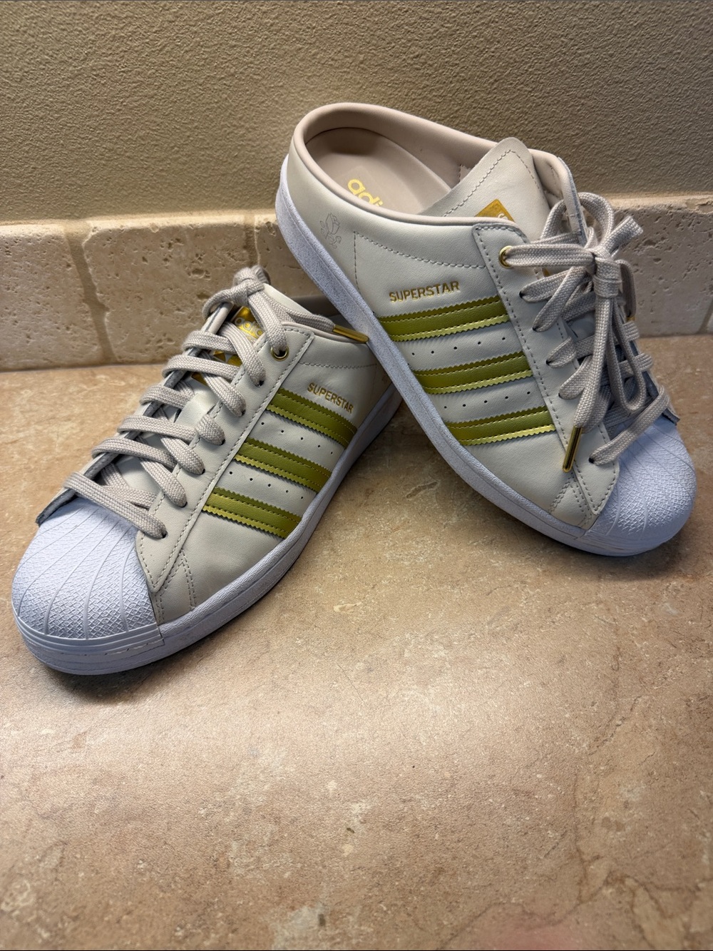 adidas Superstar Mule Women's Cream with Gold Stripe Accent Sneakers